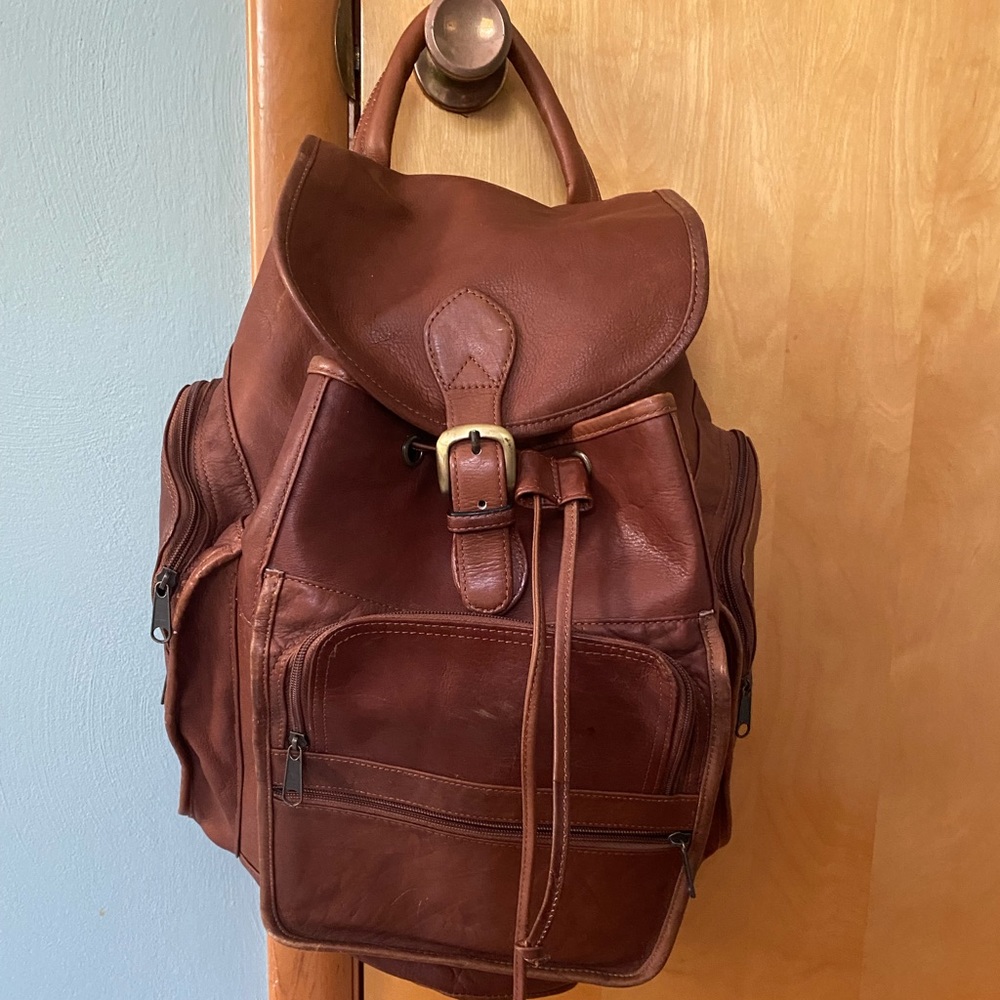 Large Brown Leather backpack with lots of storage